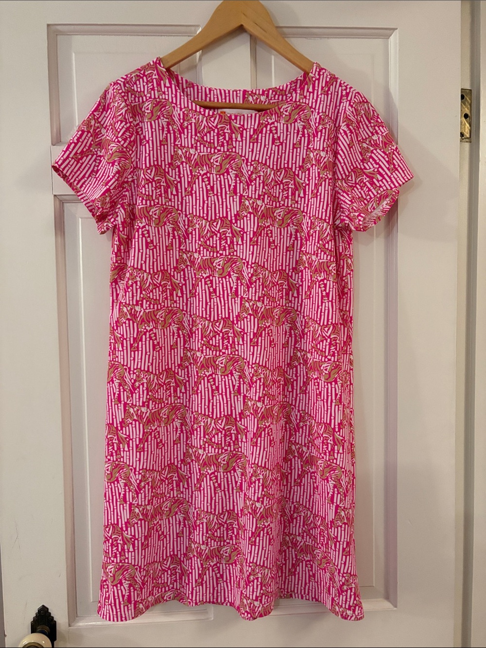 Jude Connally Hot Pink with Gold Floral Mini Shift Dress